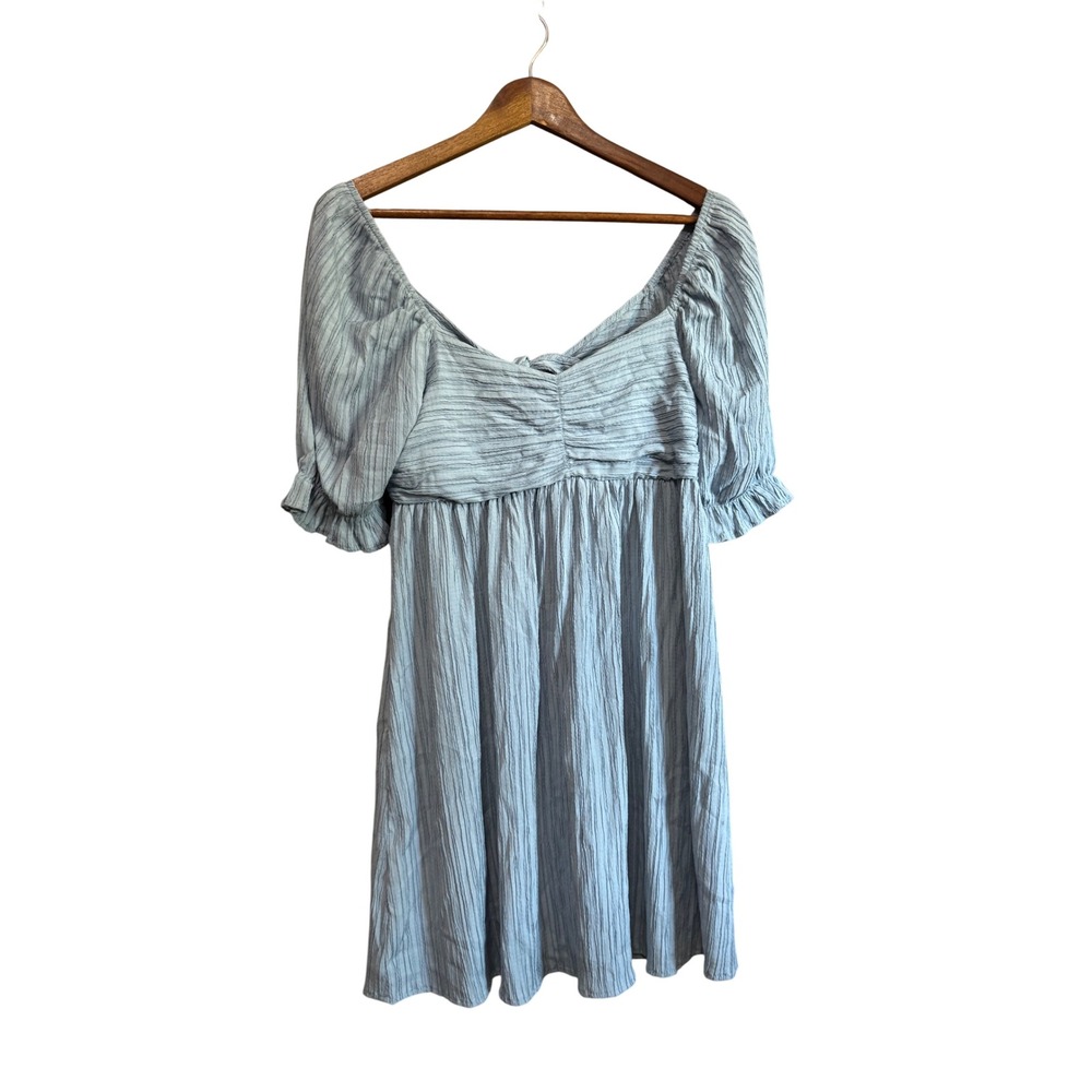 Lush Babydoll Dress Womens Small Blue Fog game day Tie Back Puff Sleeve DR96610